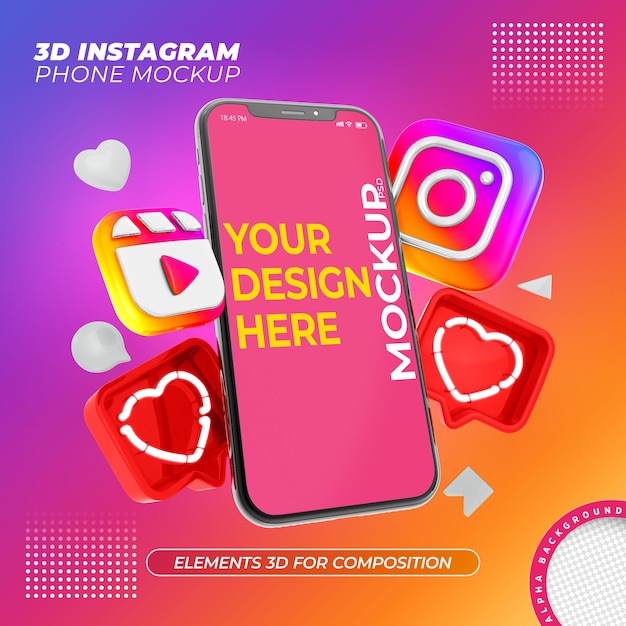 PSD logo 3d et éléments instagram pour la composition