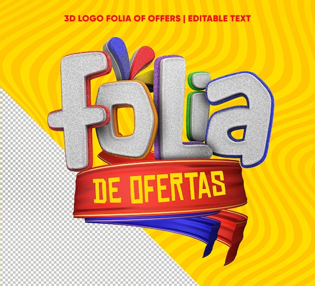 PSD logo 3d folia de ofertas con texto editable