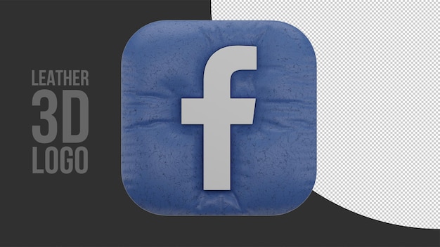 PSD logo 3d inflado do facebook com textura de couro realista