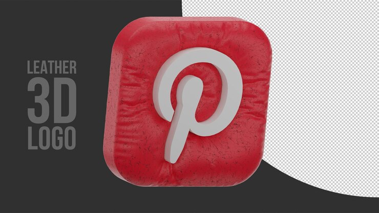 PSD logo 3d inflado do pinterest com textura de couro realista (direita para baixo)