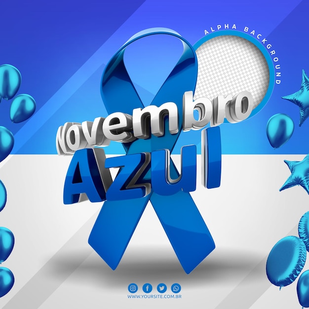 Logo 3d novembro blue brazil campanha contra câncer de próstata