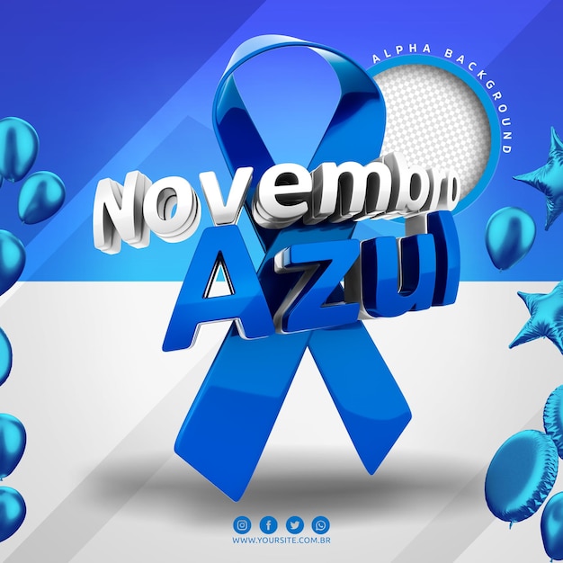 Logo 3d novembro blue brazil campanha contra câncer de próstata