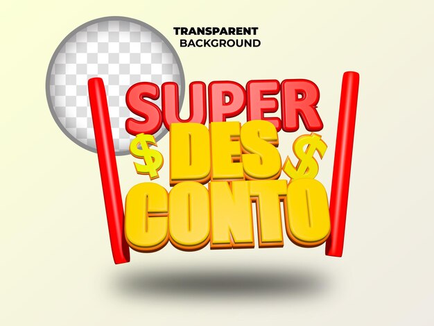 PSD le logo 3d rend super discount pour la composition de la promotion