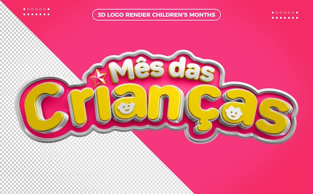 PSD logo 3d render mes de los niños rosa claro