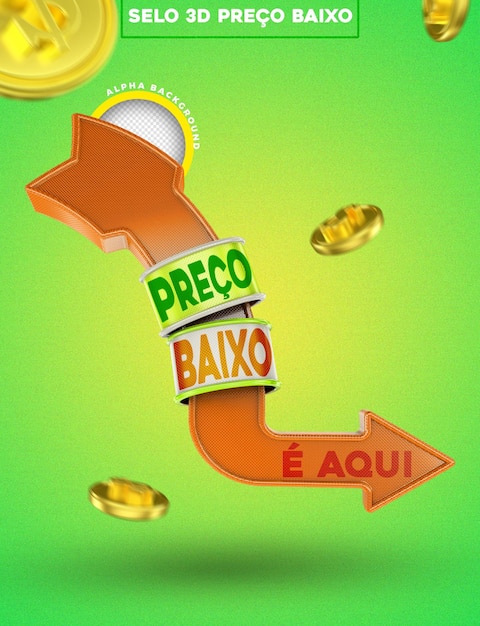 Logo 3d render promoção de carne e churrasco e selo de desconto