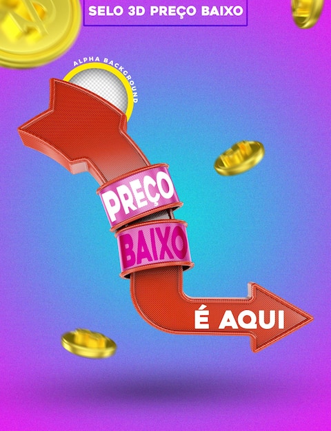 PSD logo 3d render promoção de carne e churrasco e selo de desconto