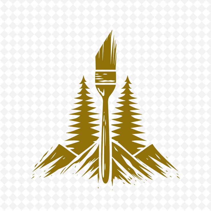 PSD logo artistico dell'albero di pino con pennello decorativo e disegni vettoriali vegetali creativi
