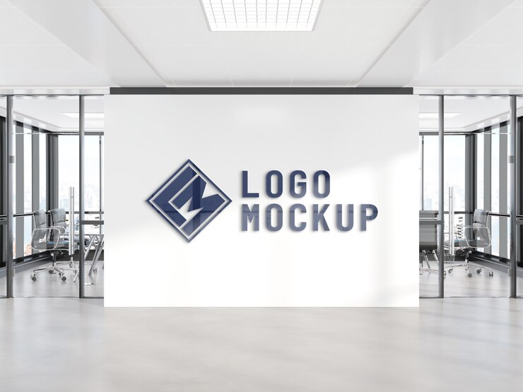 PSD logo auf bürowand mockup