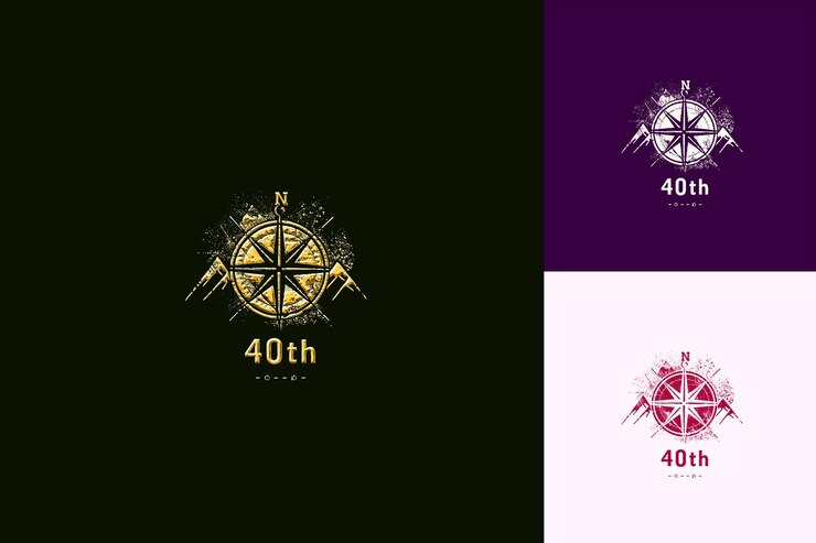 PSD logo de aventura con texto 40o emblema logo con una brújula s vector colecciones de diseño abstracto