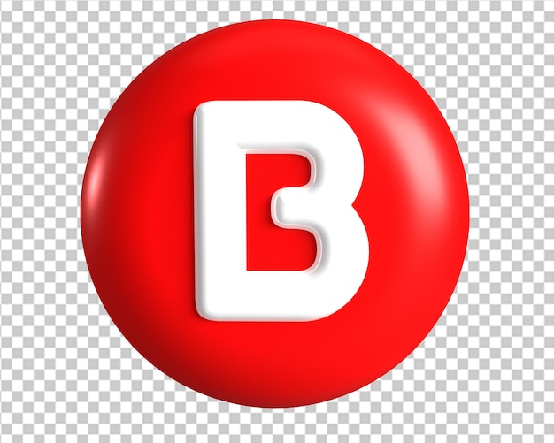 PSD logo b alphabet cercle bouton rouge icône rendu 3d