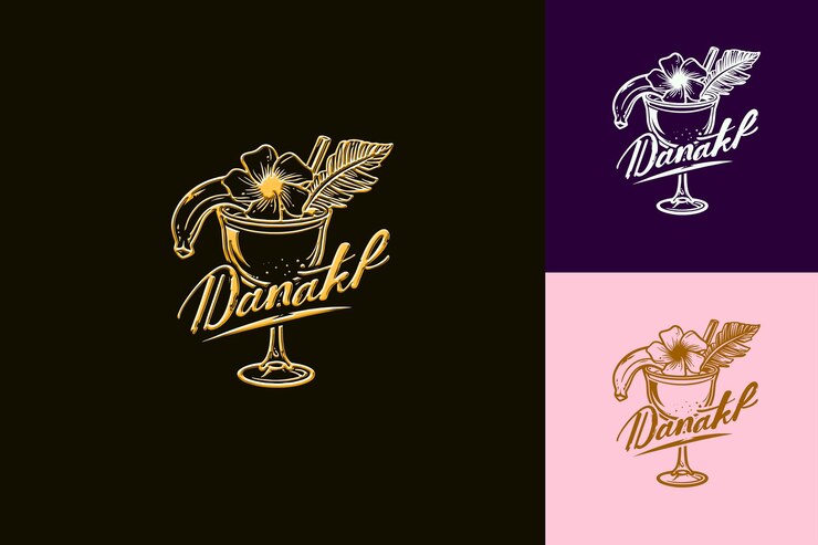 PSD logo banana daiquiri con una banana e un fiore tropicale tip png disegni di bevande ispirate alle zone tropicali