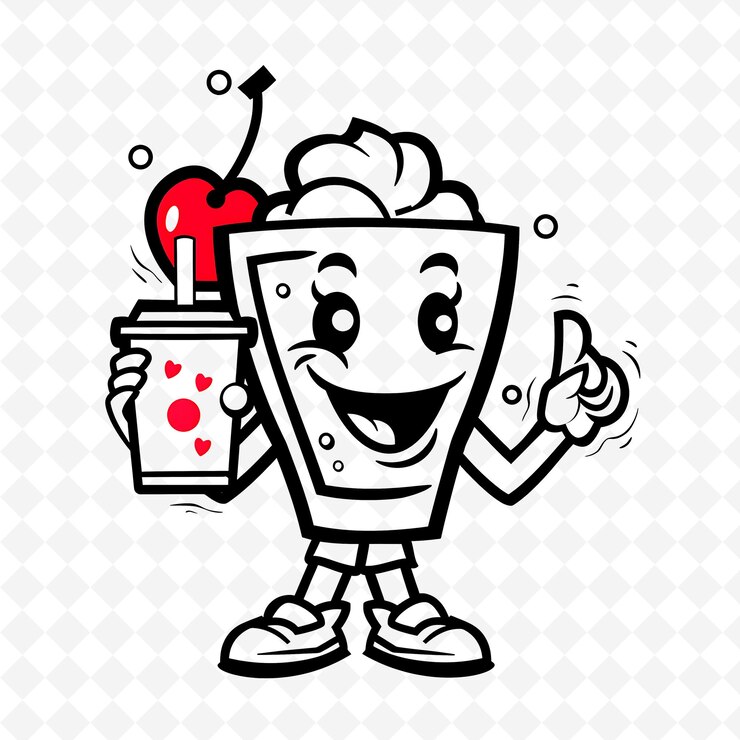 PSD logo de cherry cola avec la mascotte de la cerise et de la bulle style de logo inspiré de la boisson tropicale de png