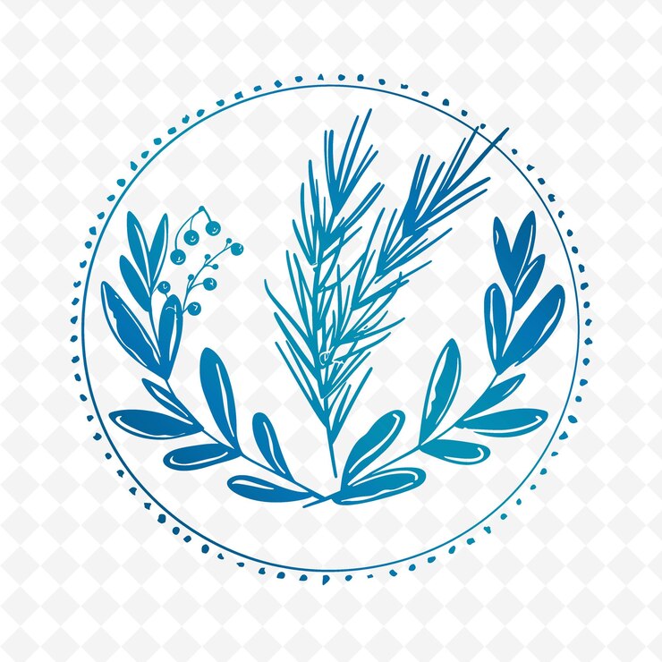PSD logo circolare rosemary sprig con foglie di alloro decorative nature herb vector design collections