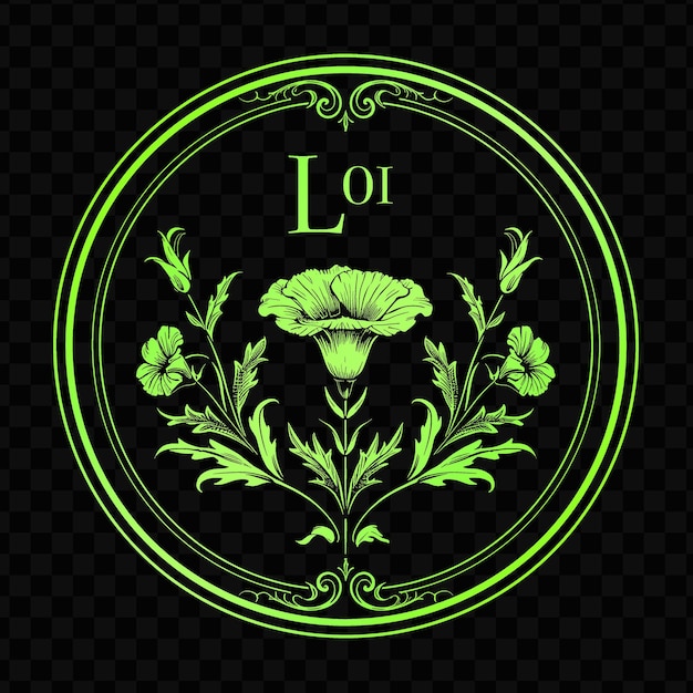 PSD logo classique du sceau de lisianthus avec des rouleaux décoratifs et un tatouage cnc de conception vectorielle psd créative ini