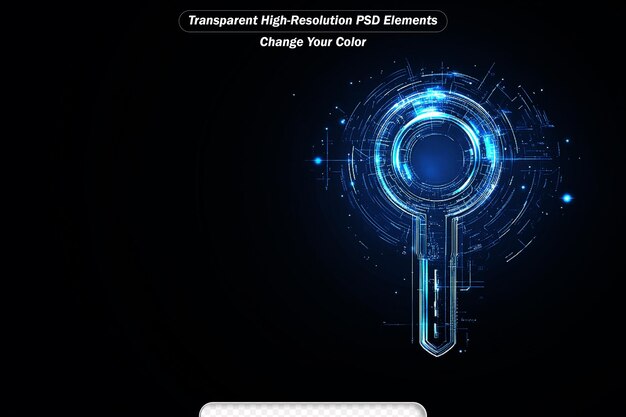 Logo de clé de sécurité numérique bleue avec interface de technologie de cercle d'interface HUD rotative