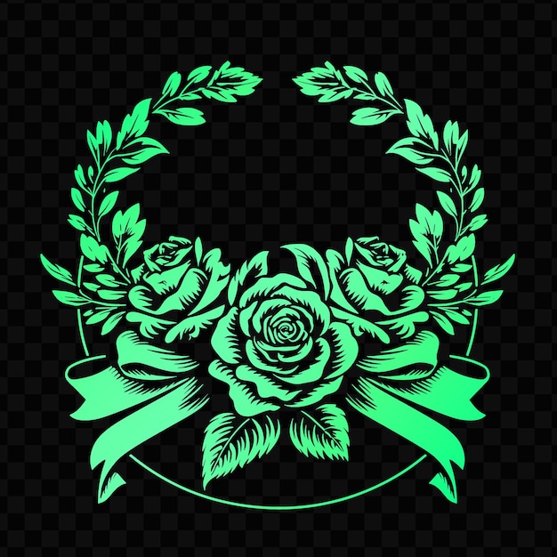 PSD logo de couronne de rose vintage avec des rubans décoratifs et des feuilles psd vectoriel créatif art de conception simple