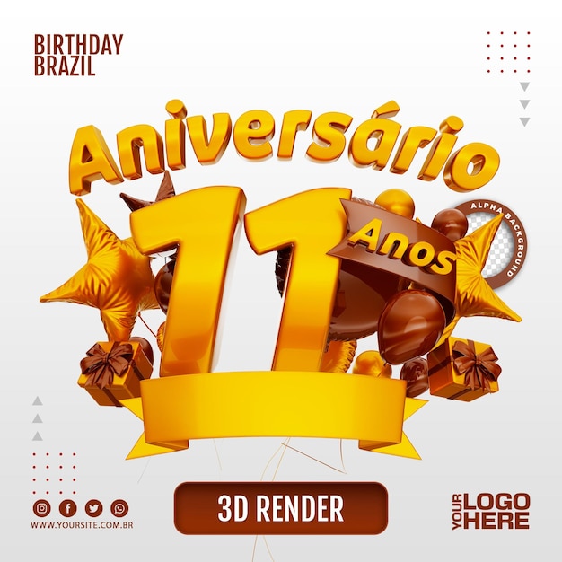 PSD logo de cumpleaños 3d para empresas y eventos.