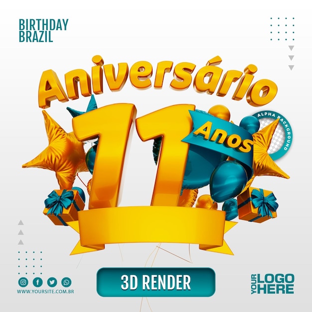 PSD logo de cumpleaños 3d para empresas y eventos.