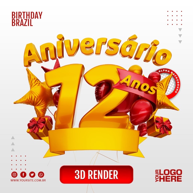 PSD logo de cumpleaños 3d para empresas y eventos.