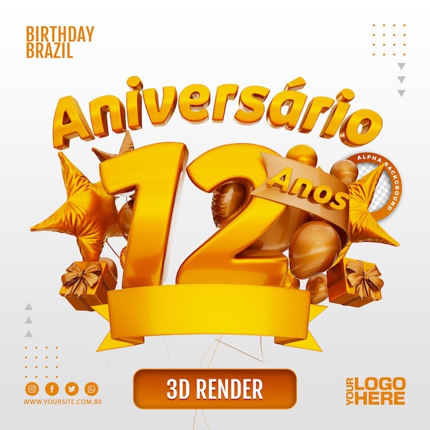 PSD logo de cumpleaños 3d para empresas y eventos.