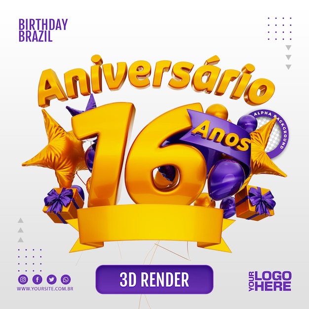 PSD logo de cumpleaños 3d para empresas y eventos.