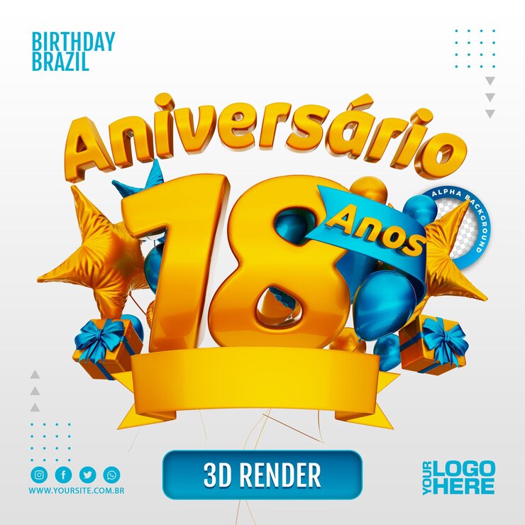 PSD logo de cumpleaños 3d para empresas y eventos.