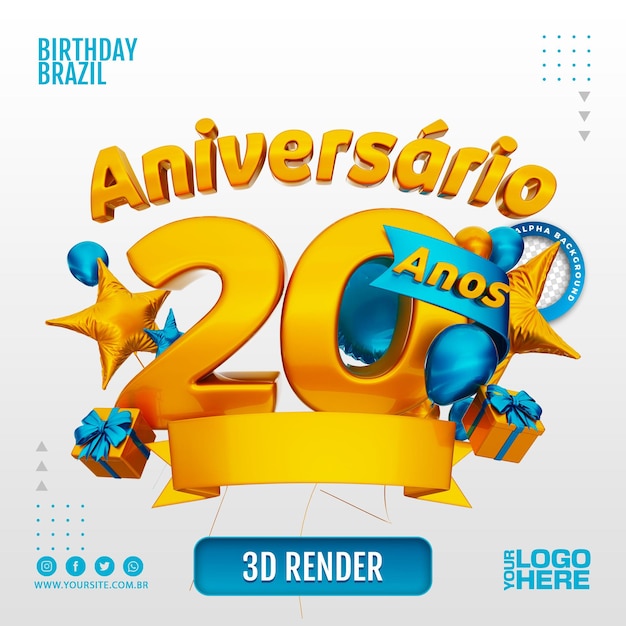 PSD logo de cumpleaños 3d para empresas y eventos.