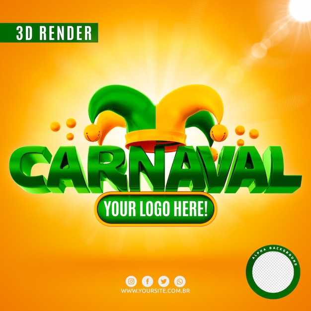 PSD logo de carnaval para empresas em psd premium de renderização em 3d