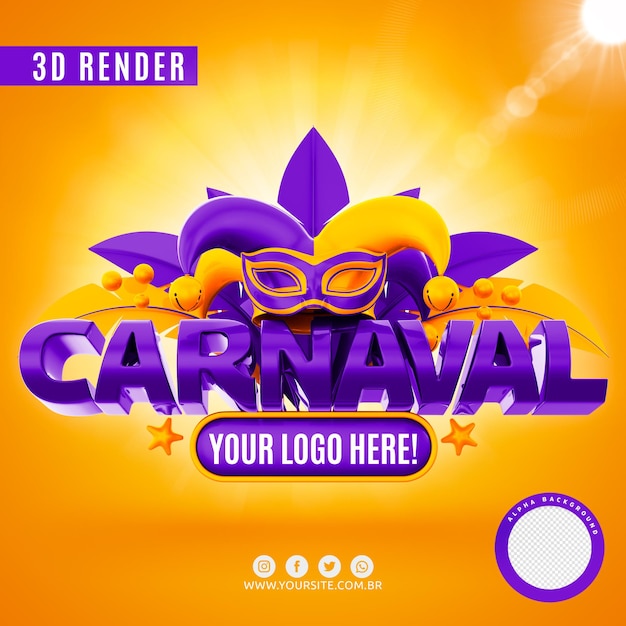 PSD logo de carnaval para empresas em psd premium de renderização em 3d