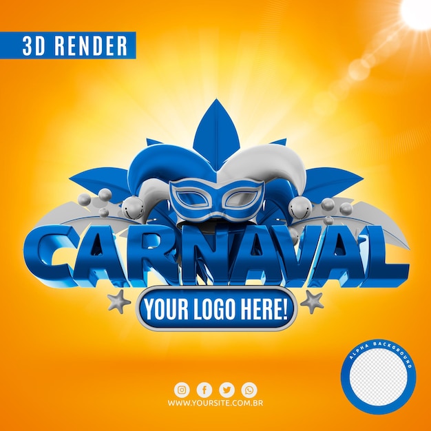 PSD logo de carnaval para empresas em psd premium de renderização em 3d