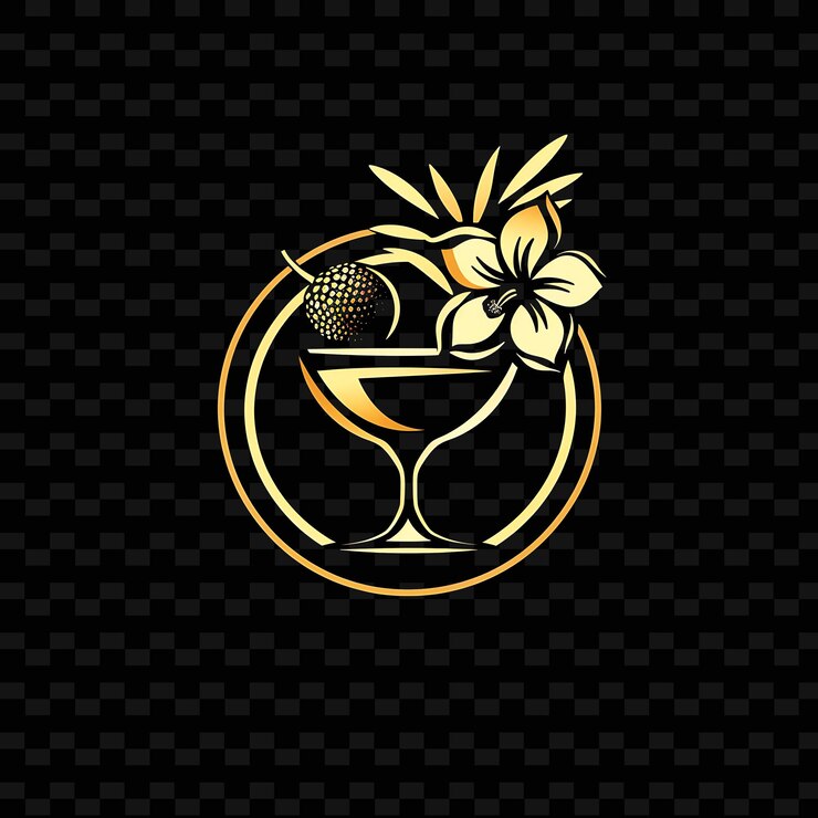 PSD logo del lychee martini con un lychee e un'orchidea della giungla medaglia png disegni di bevande ispirate alle zone tropicali