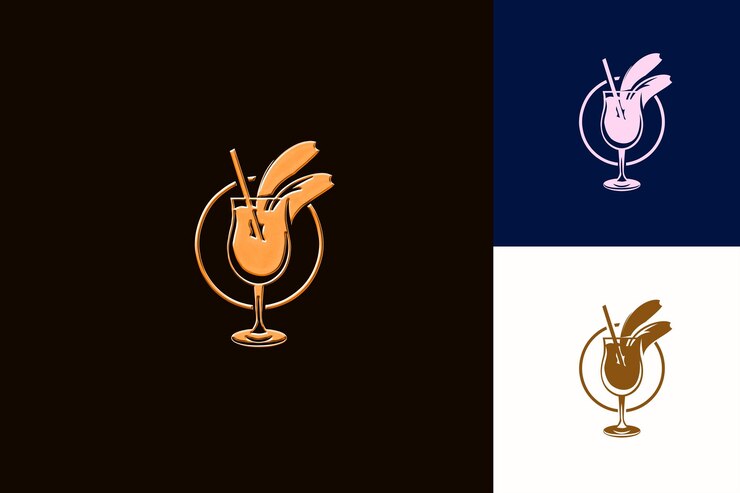PSD logo del mojito alla banana con una banana e una silhouette di rum bianco