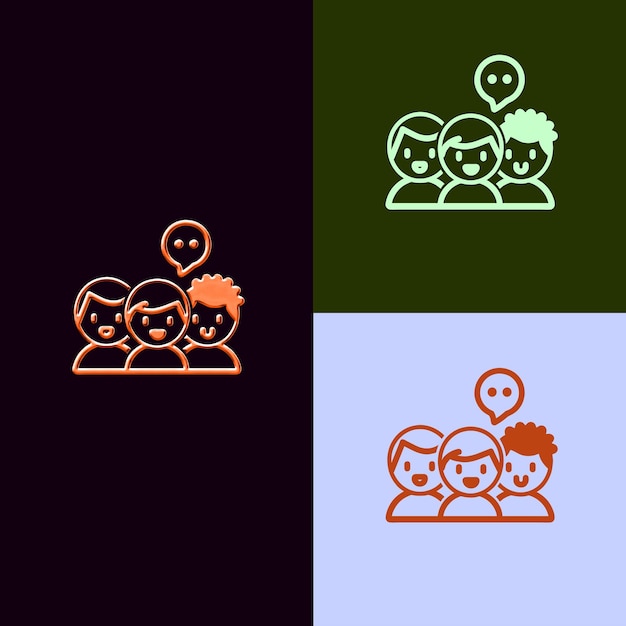 Logo del premio del gioco sociale con un gruppo di amici e una chat Bu disegni vettoriali creativi e unici