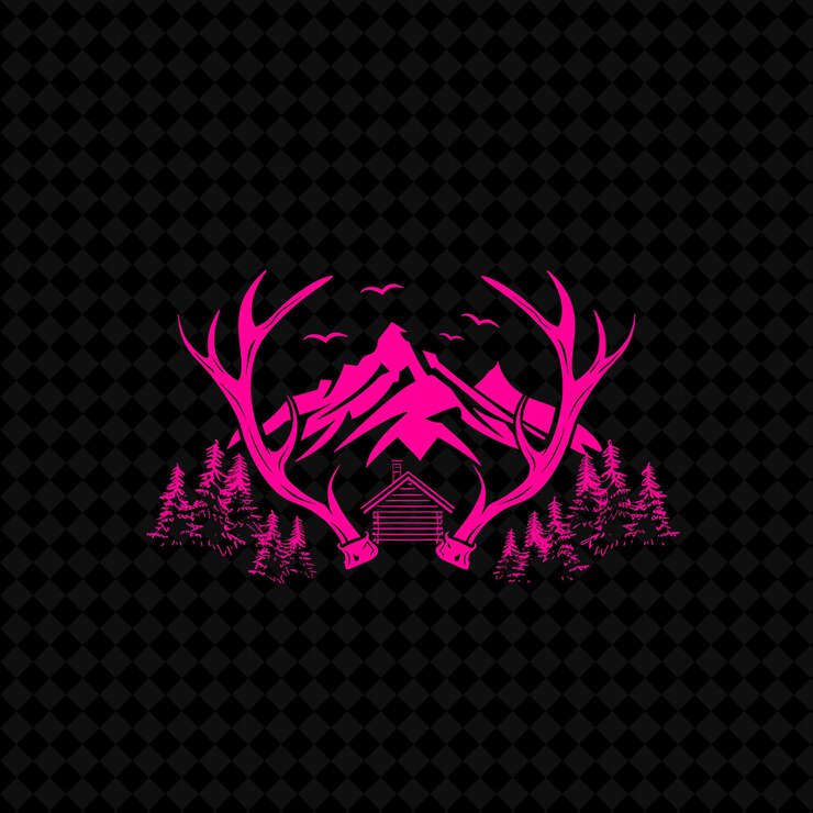 PSD logo dell'albero di aspen rustico con corna decorative e disegni vettoriali creativi delle piante di cabin des