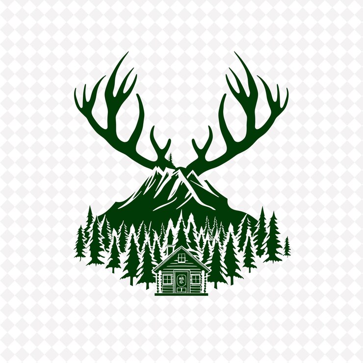 PSD logo dell'albero di aspen rustico con corna decorative e disegni vettoriali creativi delle piante di cabin des
