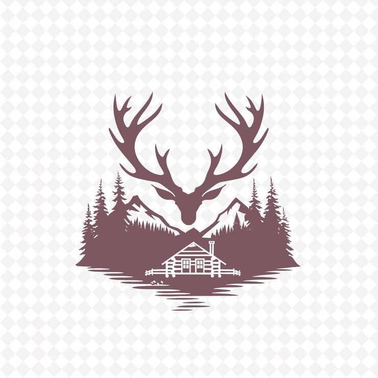 PSD logo dell'albero di aspen rustico con corna decorative e disegni vettoriali creativi delle piante di cabin des