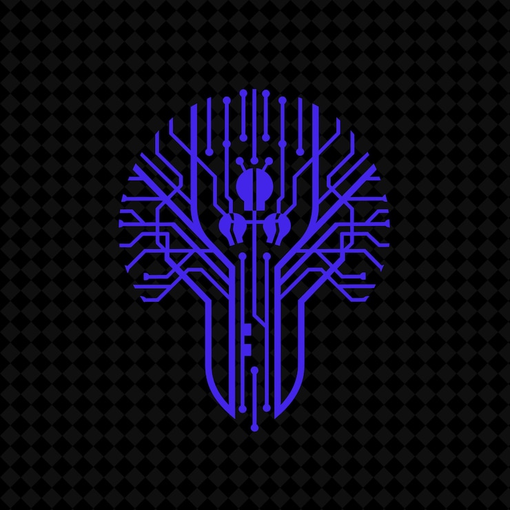 PSD logo dell'albero futuristico con scheda di circuito decorativa e disegni vettoriali creativi di piante robot