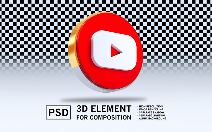 PSD logo dell'elemento di rendering 3d sosmed youtube