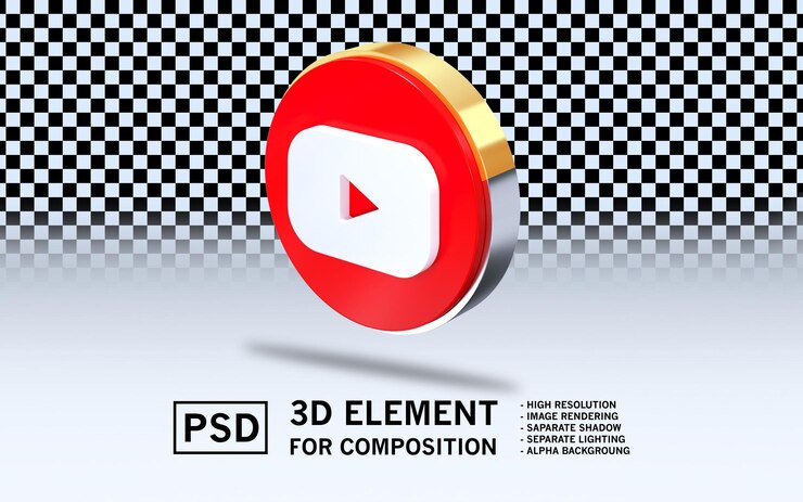 PSD logo dell'elemento di rendering 3d sosmed youtube
