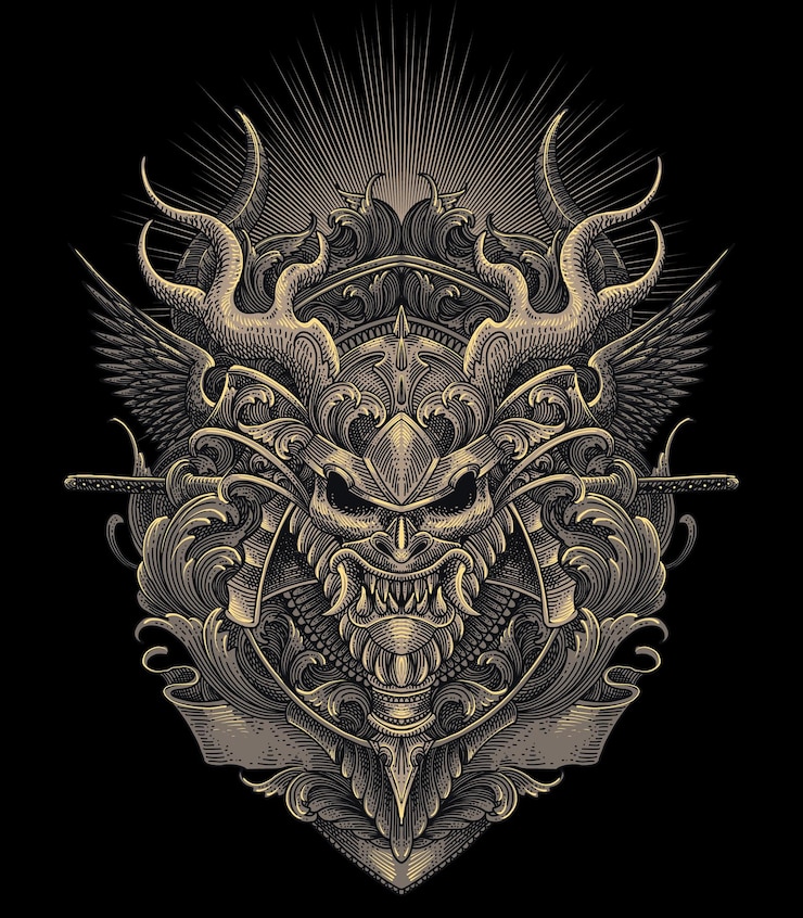 PSD logo dell'illustrazione della testa del samurai