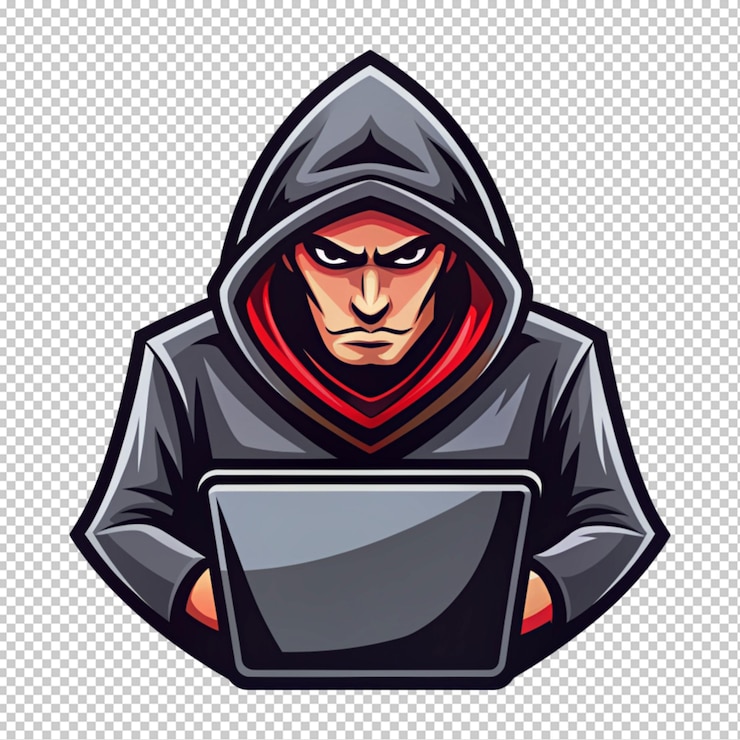 PSD logo della mascotte su sfondo trasparente hacker