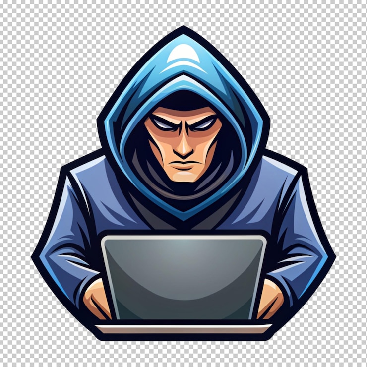 PSD logo della mascotte su sfondo trasparente hacker