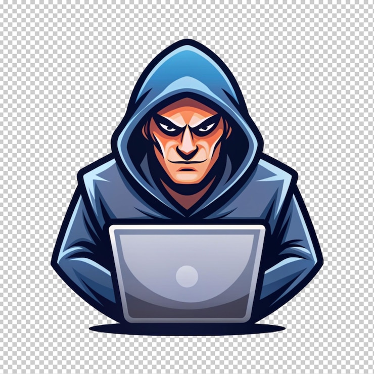 PSD logo della mascotte su sfondo trasparente hacker