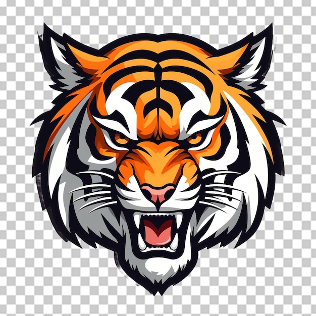 PSD logo des tigerkopf-maskottchens auf durchsichtigem hintergrund