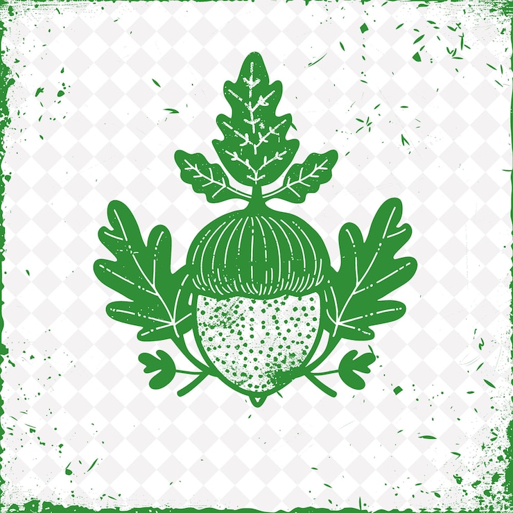 PSD logo di ghianda rustica con foglie decorative e un berretto progettato con disegni vettoriali vegetali creativi