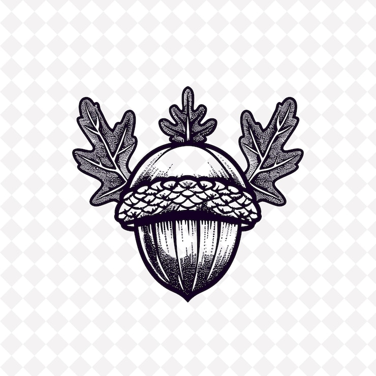 PSD logo di ghianda rustica con foglie decorative e un berretto progettato con disegni vettoriali vegetali creativi