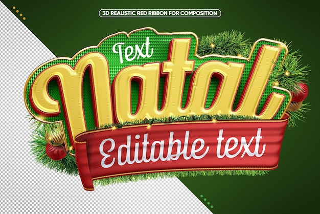 Logo di natale dorato 3d con rosso per la composizione con testo modificabile
