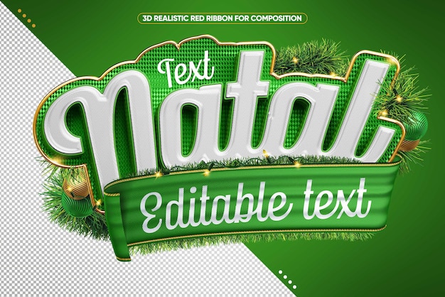 Logo di natale dorato 3d con verde per il trucco