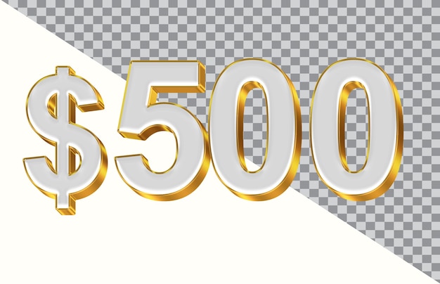 Un logo dorado y plateado con la palabra "$ 500" sobre un fondo transparente.