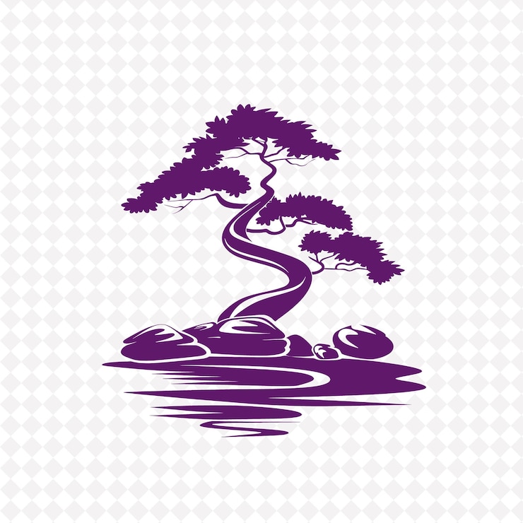 PSD logo dramatique de l'arbre bonsaï avec des pierres décoratives et des conceptions créatives de vecteurs végétaux
